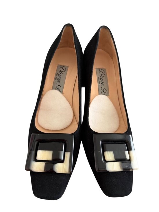 Diane B. Shoes - Diane B. Milano Womens Chunky Heel Suede Pumps Size US 7.5 Buckle Detail Classic